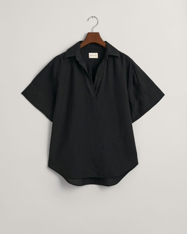 Relaxed Fit linnen Popover blouse met korte mouwen