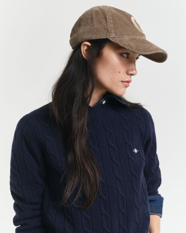 Lamswollen kabeltrui met ronde hals