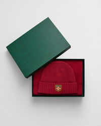 Cadeauset met wollen beanie en sjaal met badge