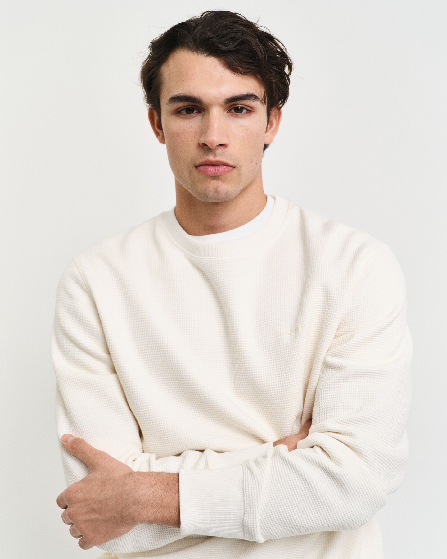 Waffle Textured sweatshirt met ronde hals