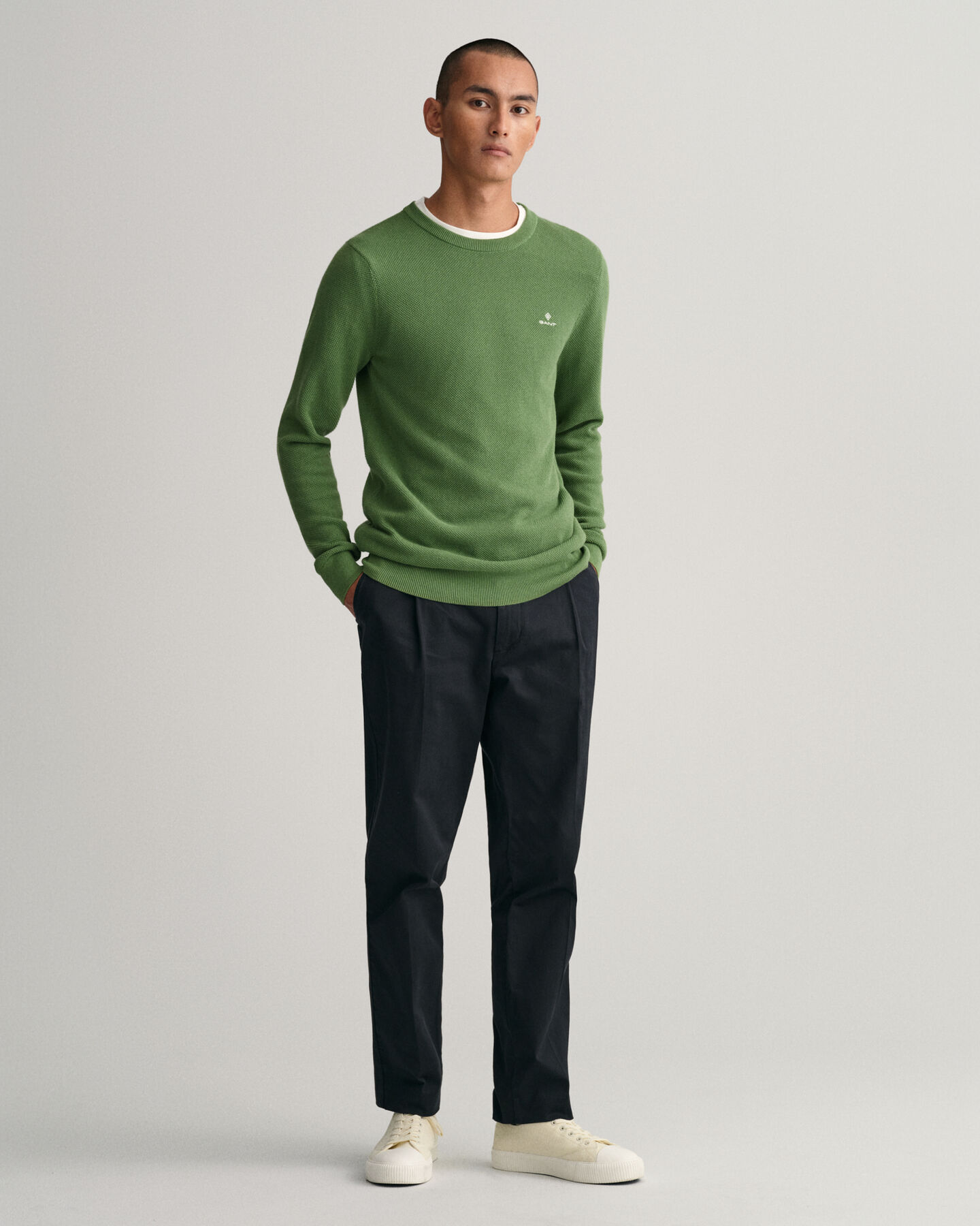 Sweater met ronde hals van piqu&eacute;katoen