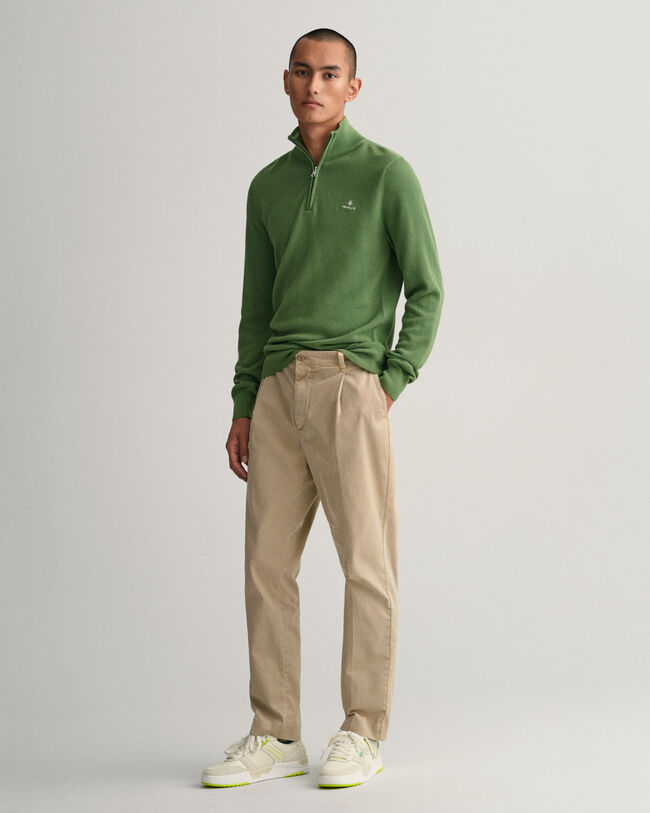 Sweater van katoenpiqu&eacute; met korte rits