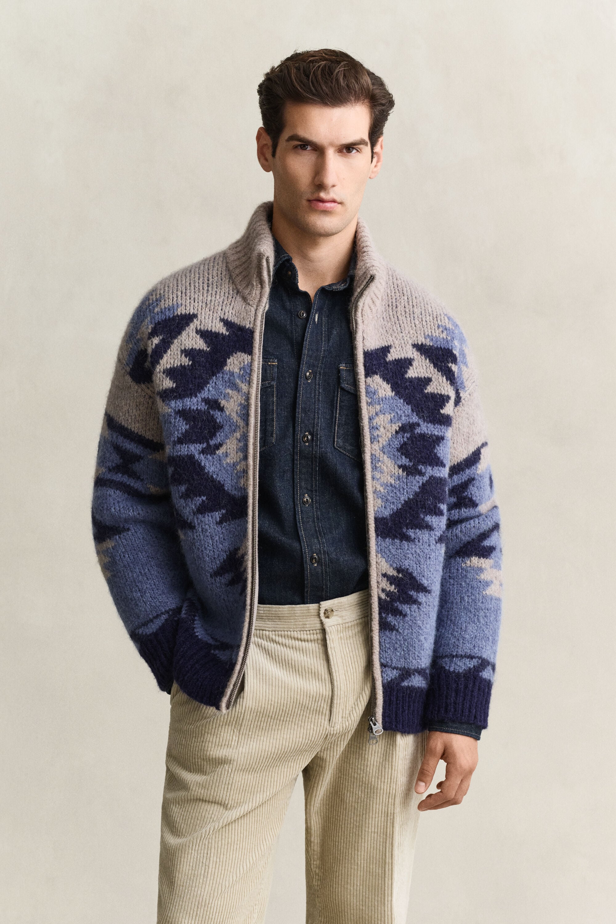 Jacquard vest met rits van alpacawolmix