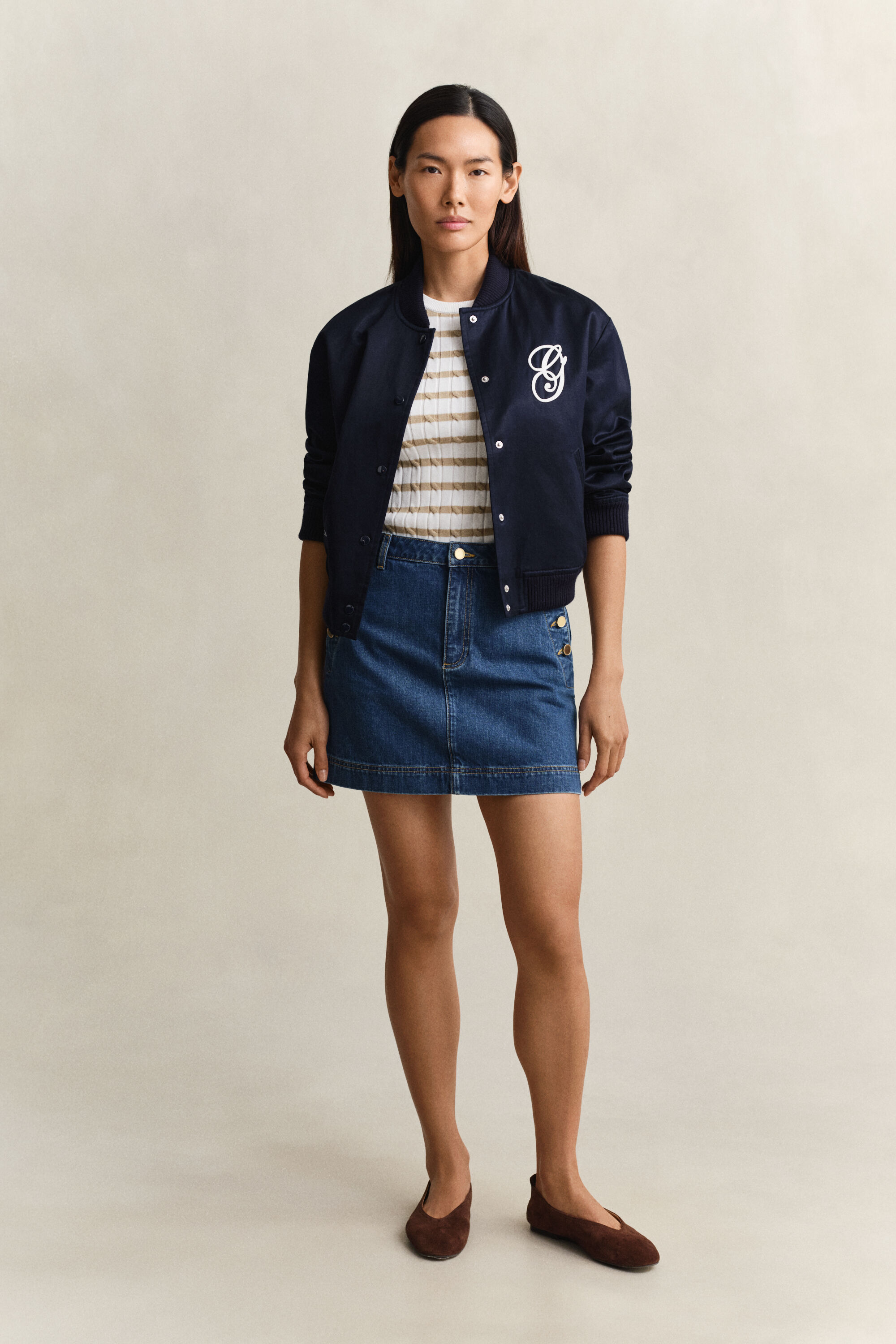 Gebreide kabeltrui met korte mouwen en strepen