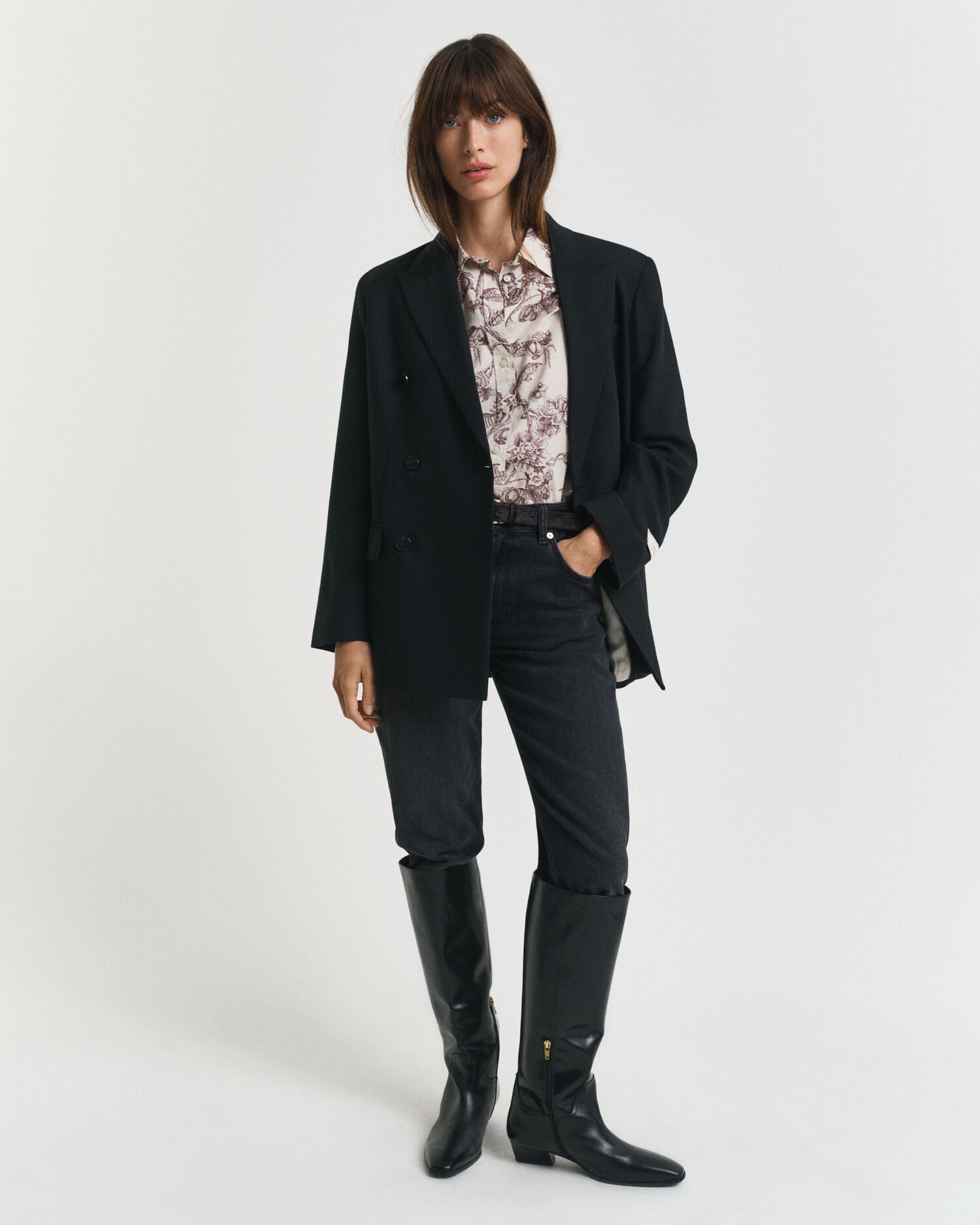 Regular Fit overhemd met boomprint van katoenvoile