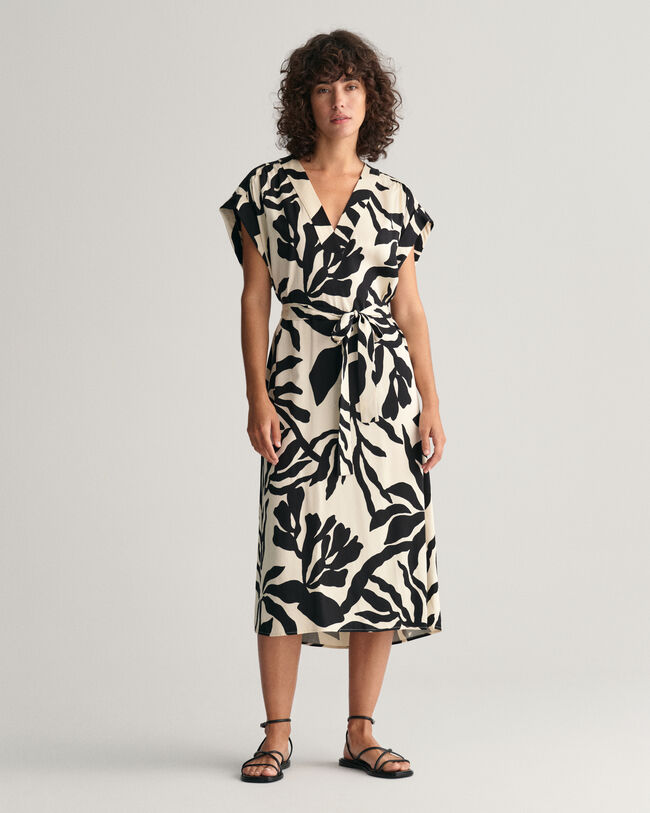 Palm Print jurk met korte mouwen
