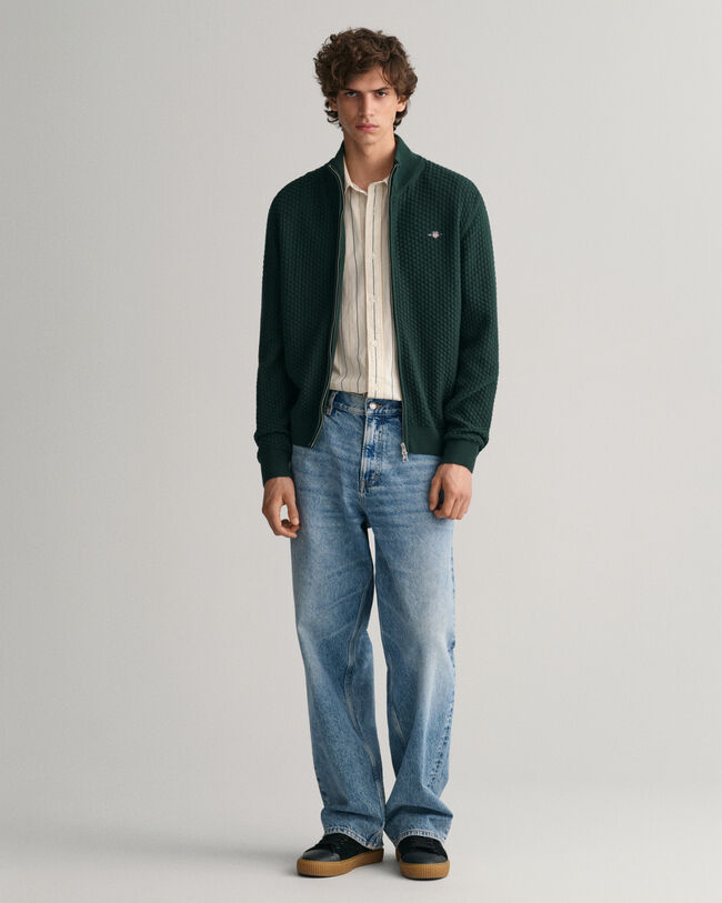 Katoenen vest met ritssluiting en textuur