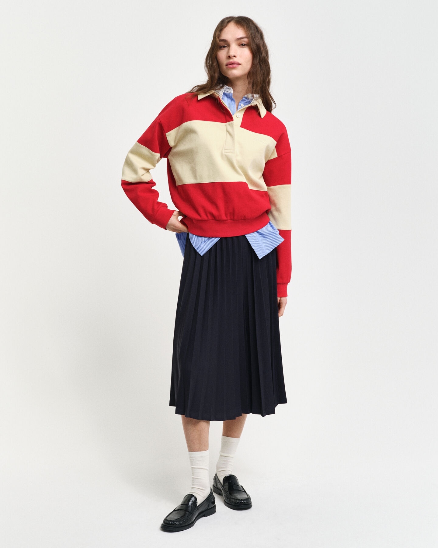 Rugger met piqué-textuur en kleurblokken