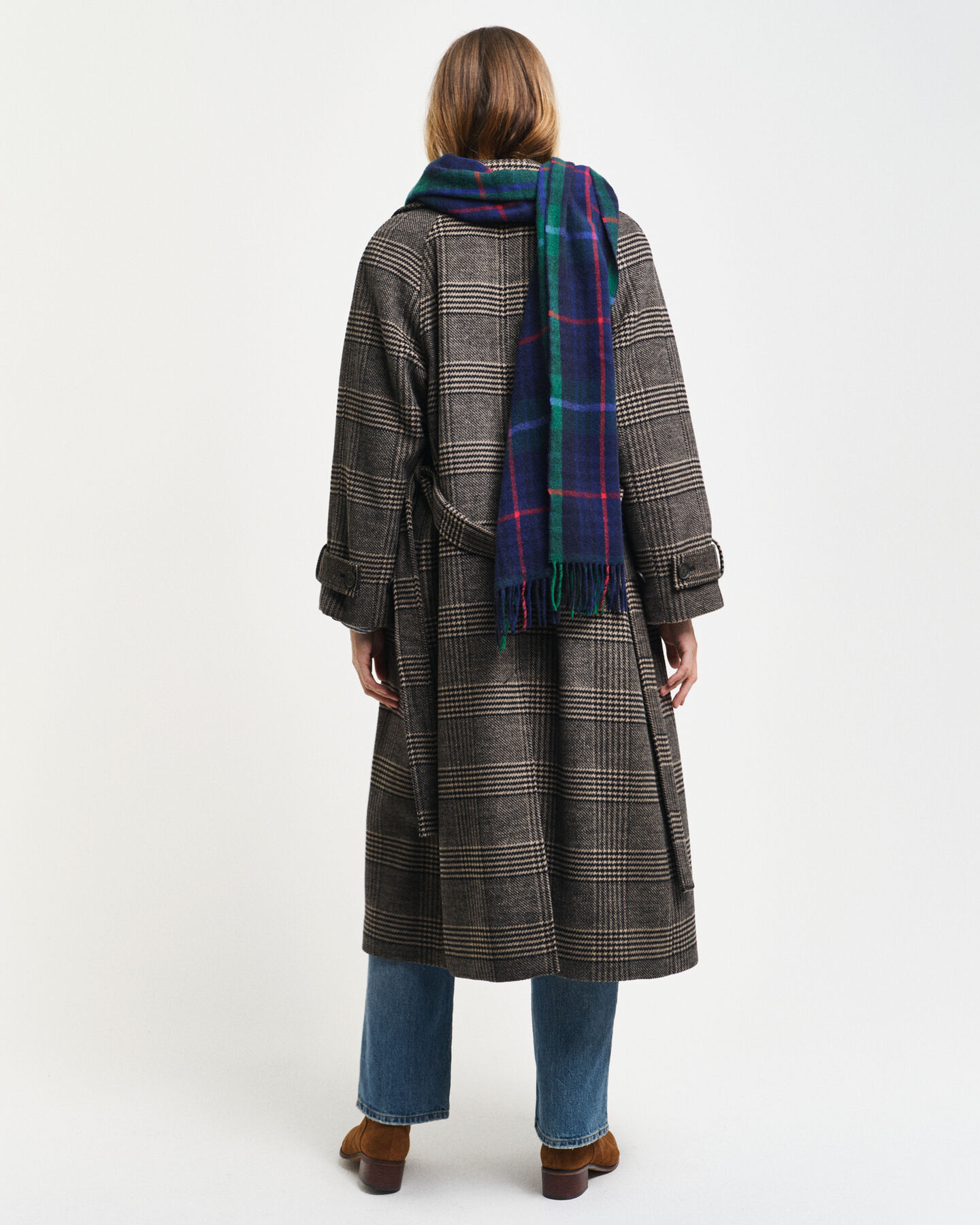 Geruite wollen trenchcoat