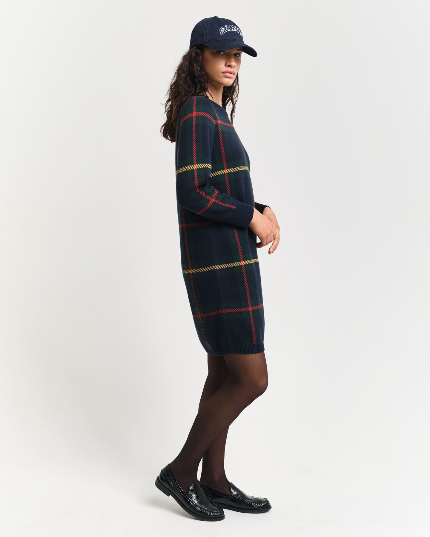 Geruite jurk met ronde hals