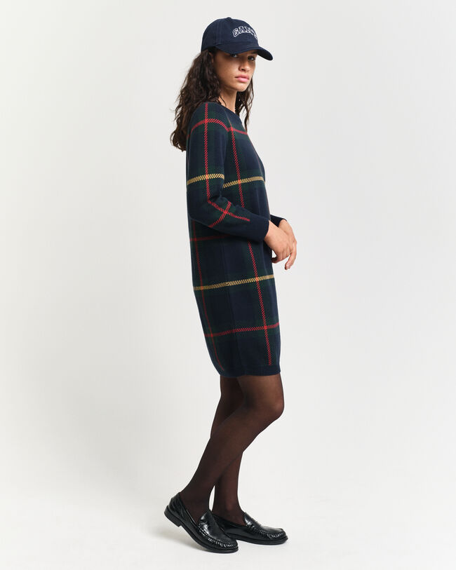 Geruite jurk met ronde hals