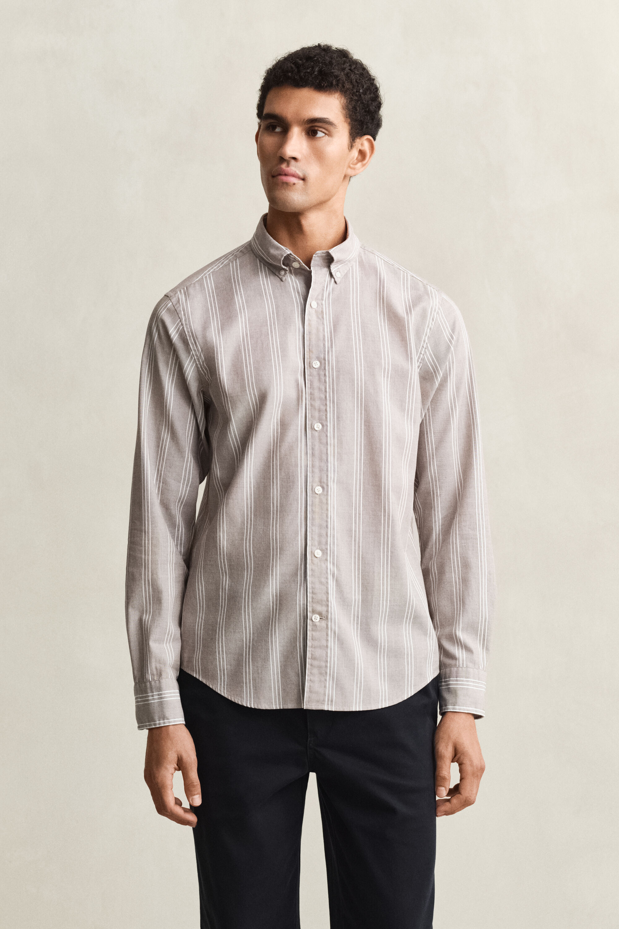 Regular Fit fil-à-fil poplin overhemd met strepen
