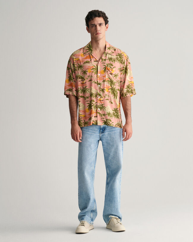 Regular Fit Hawaiian Print overhemd met korte mouwen