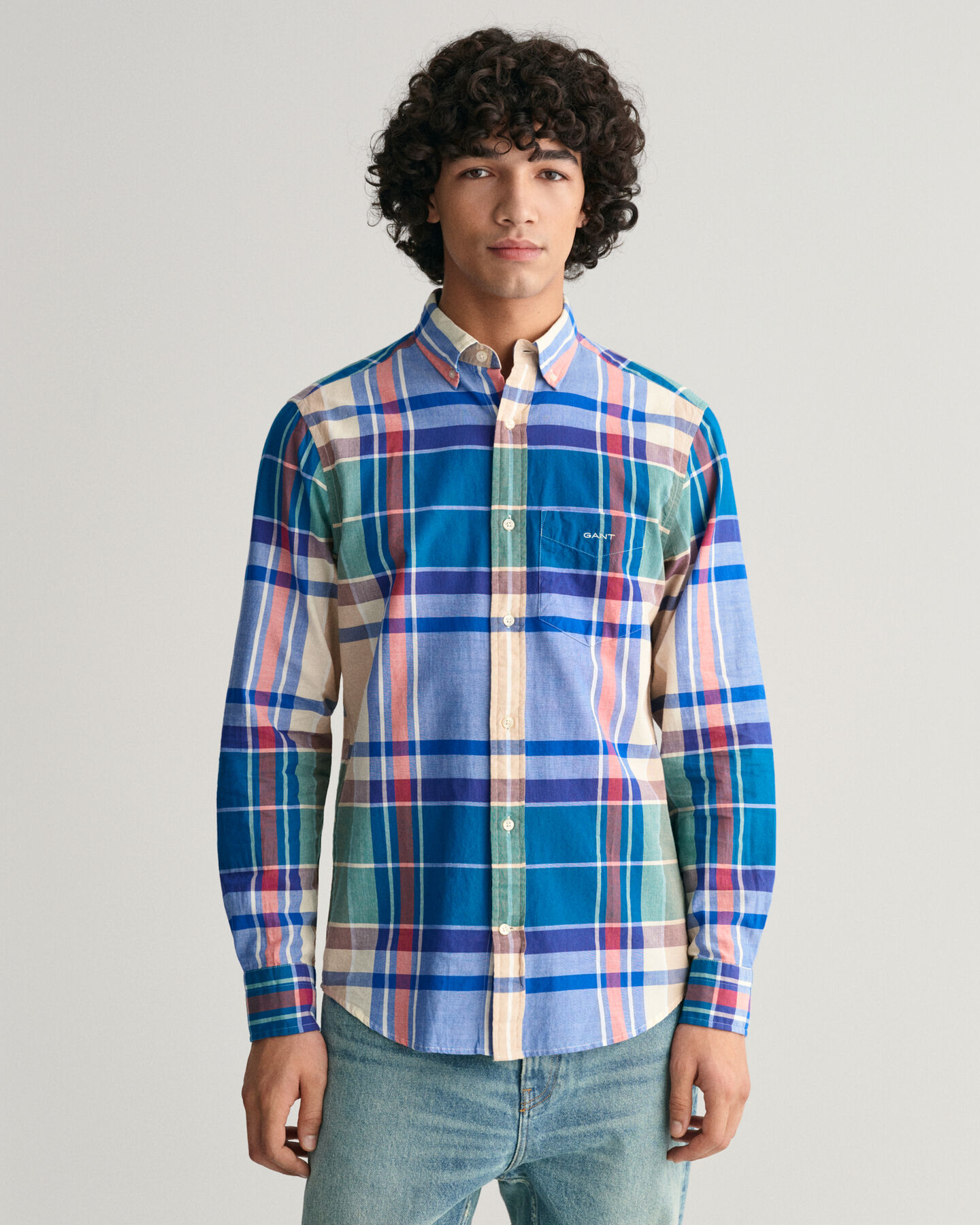 Regular Fit Indigo Madras overhemd