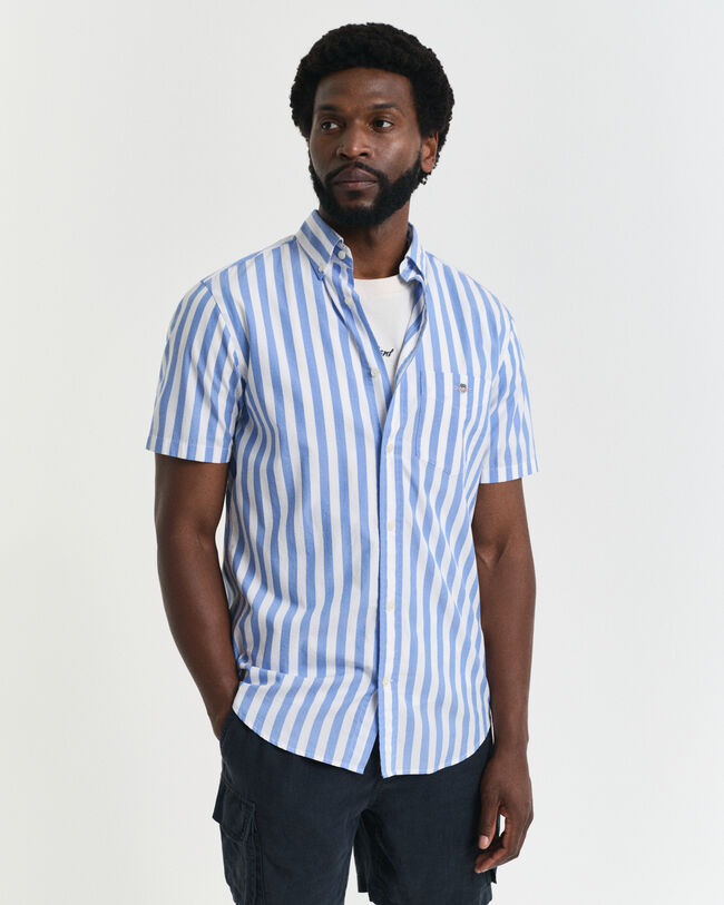 Regular Fit Classic poplin overhemd met korte mouwen en strepen