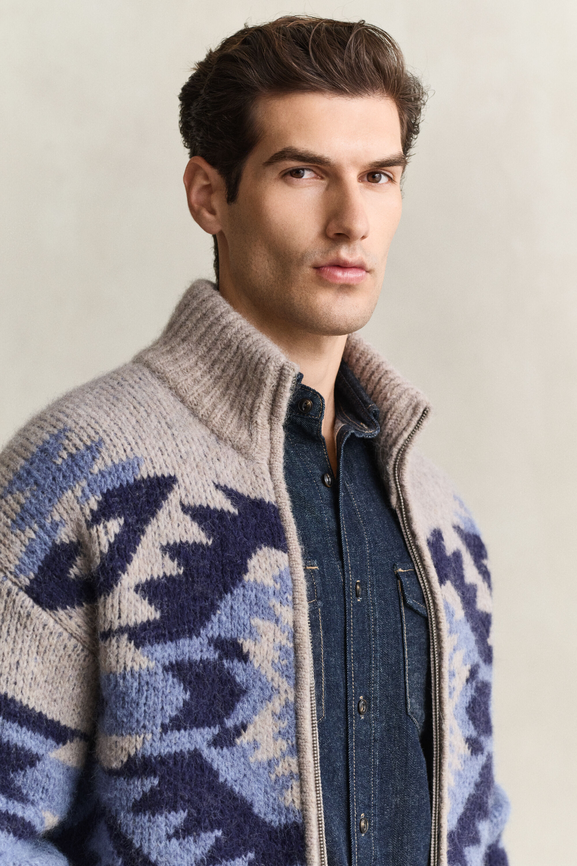 Jacquard vest met rits van alpacawolmix