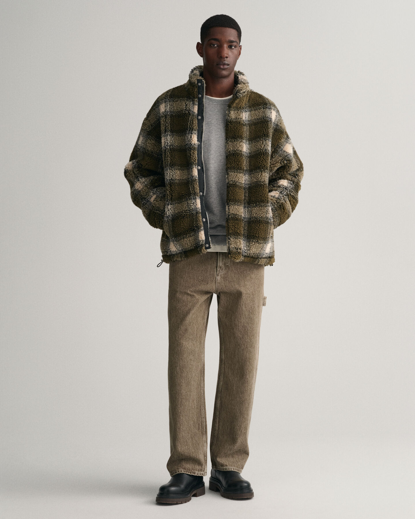 Geruit fleecejack met rits