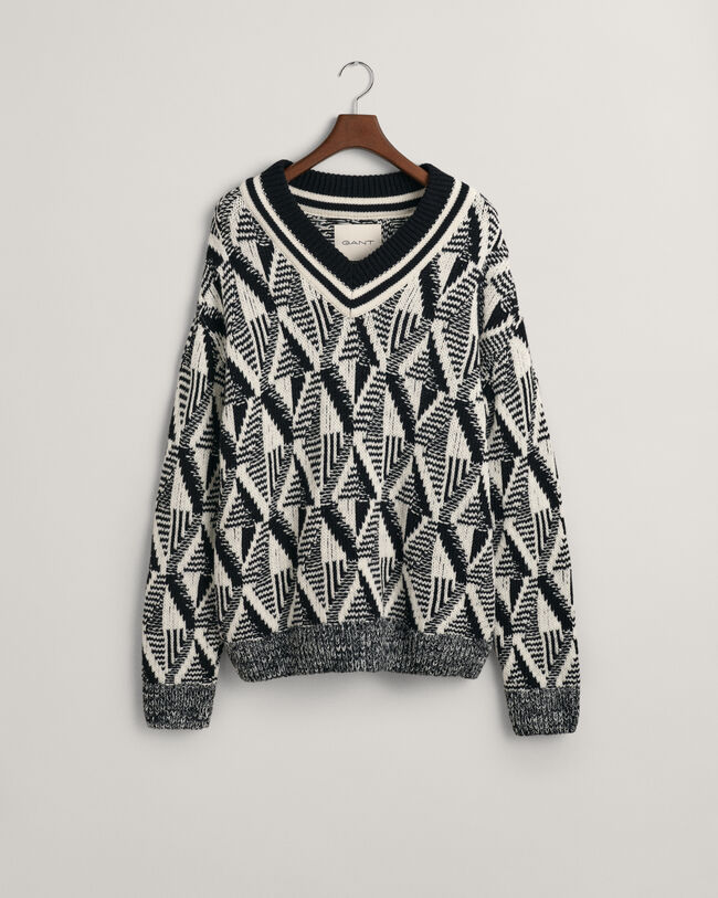 Sweater met V-hals en geometrisch patroon