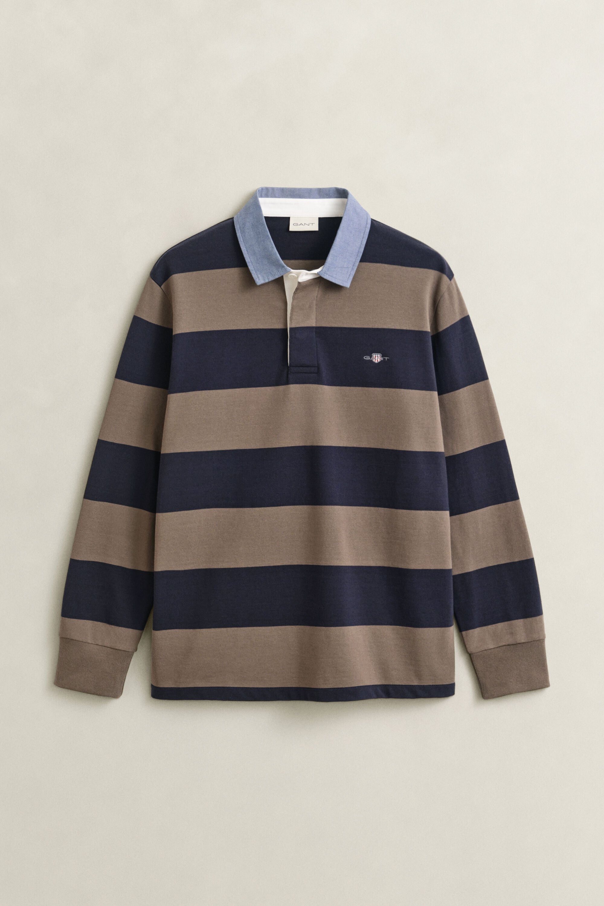 Gestreepte Heavy Rugger met chambray kraag