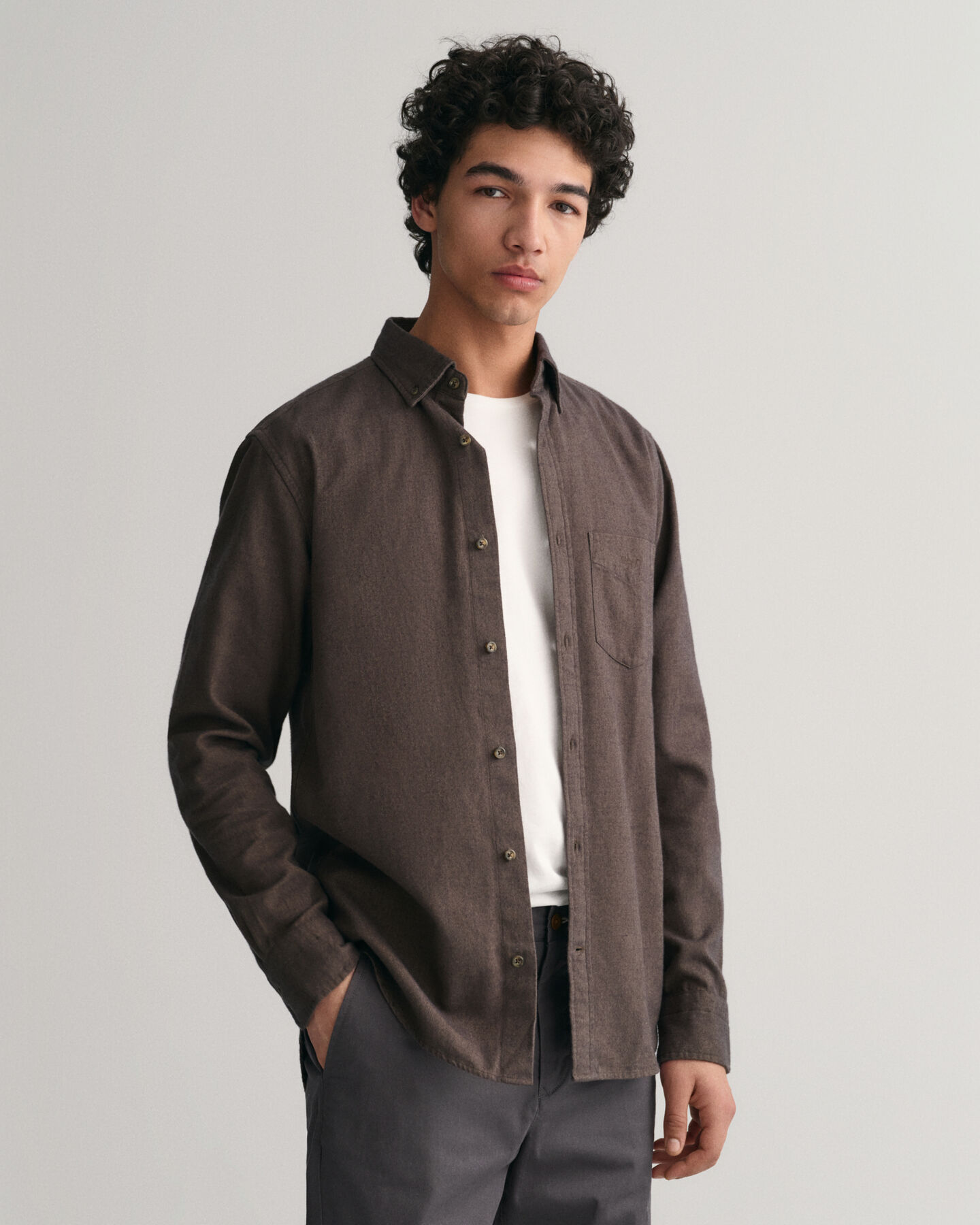 Regular Fit flanellen overhemd met visgraatmotief