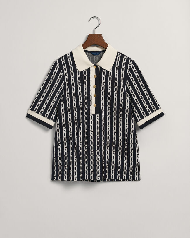 Chain jacquard poloshirt met halflange mouwen