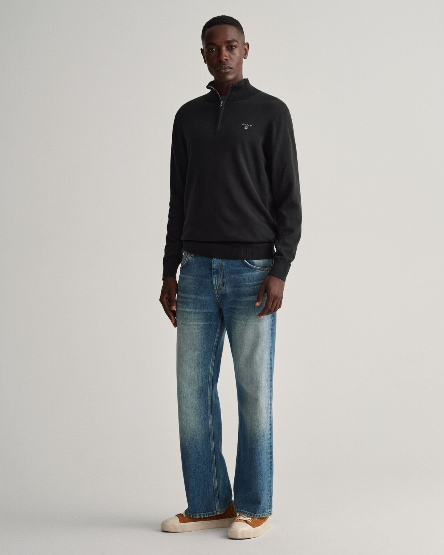 Classic sweater van katoen met korte rits