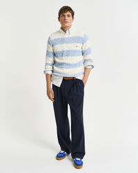 Katoenen gebreide kabeltrui met ronde hals en strepen