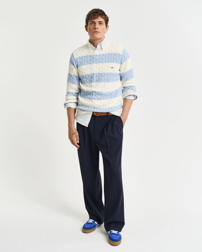 Katoenen gebreide kabeltrui met ronde hals en strepen