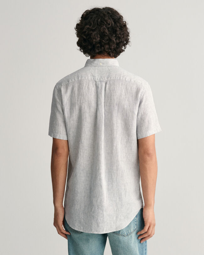 Regular Fit linnen overhemd met korte mouwen en strepen