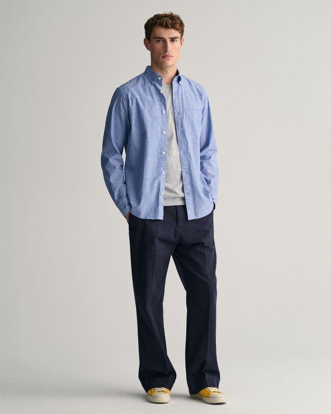 Regular Fit overhemd van katoen en linnen