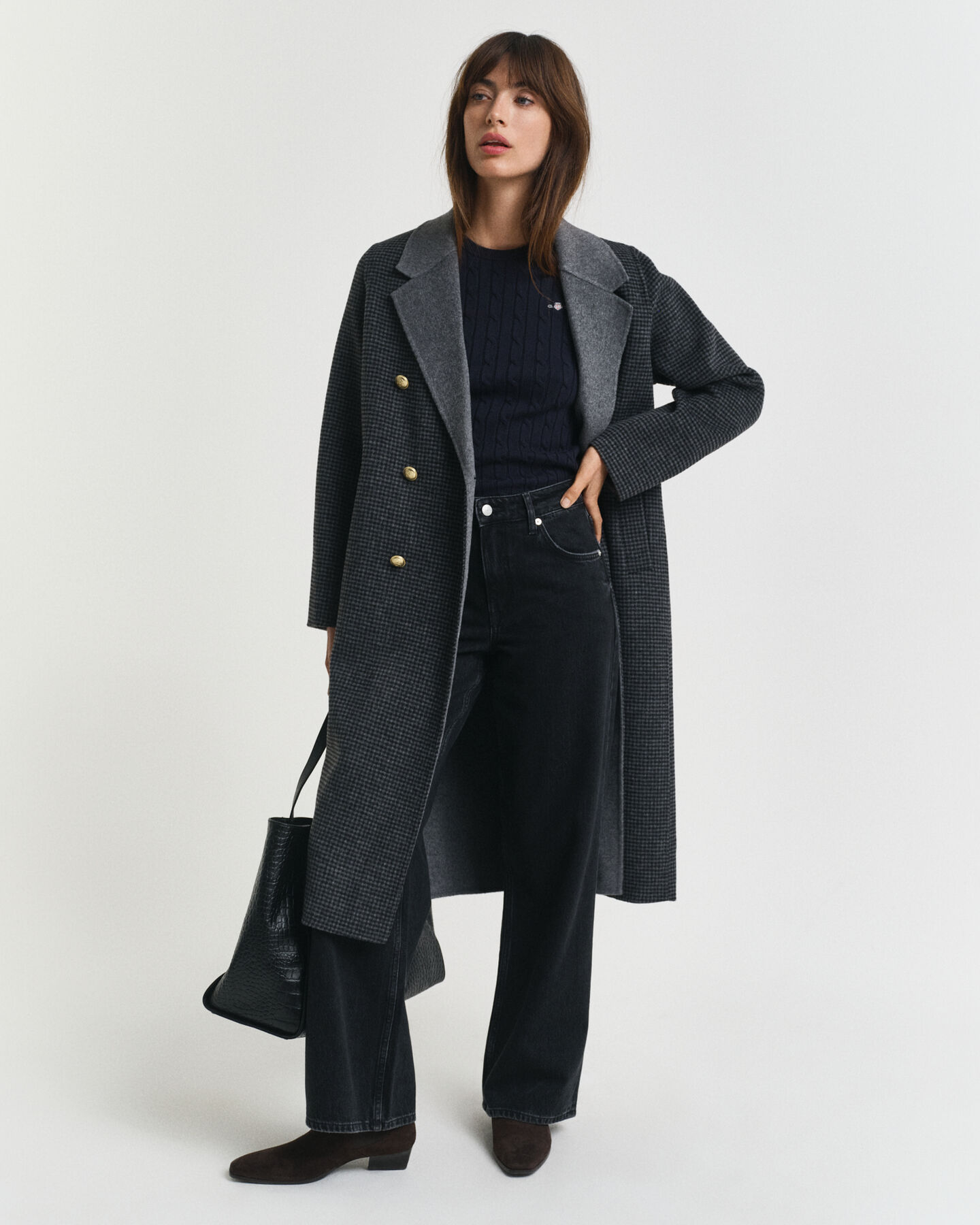 Gebreide kabeltrui van stretchkatoen