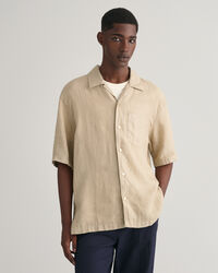 Relaxed Fit speciaal geverfd linnen overhemd met korte mouwen