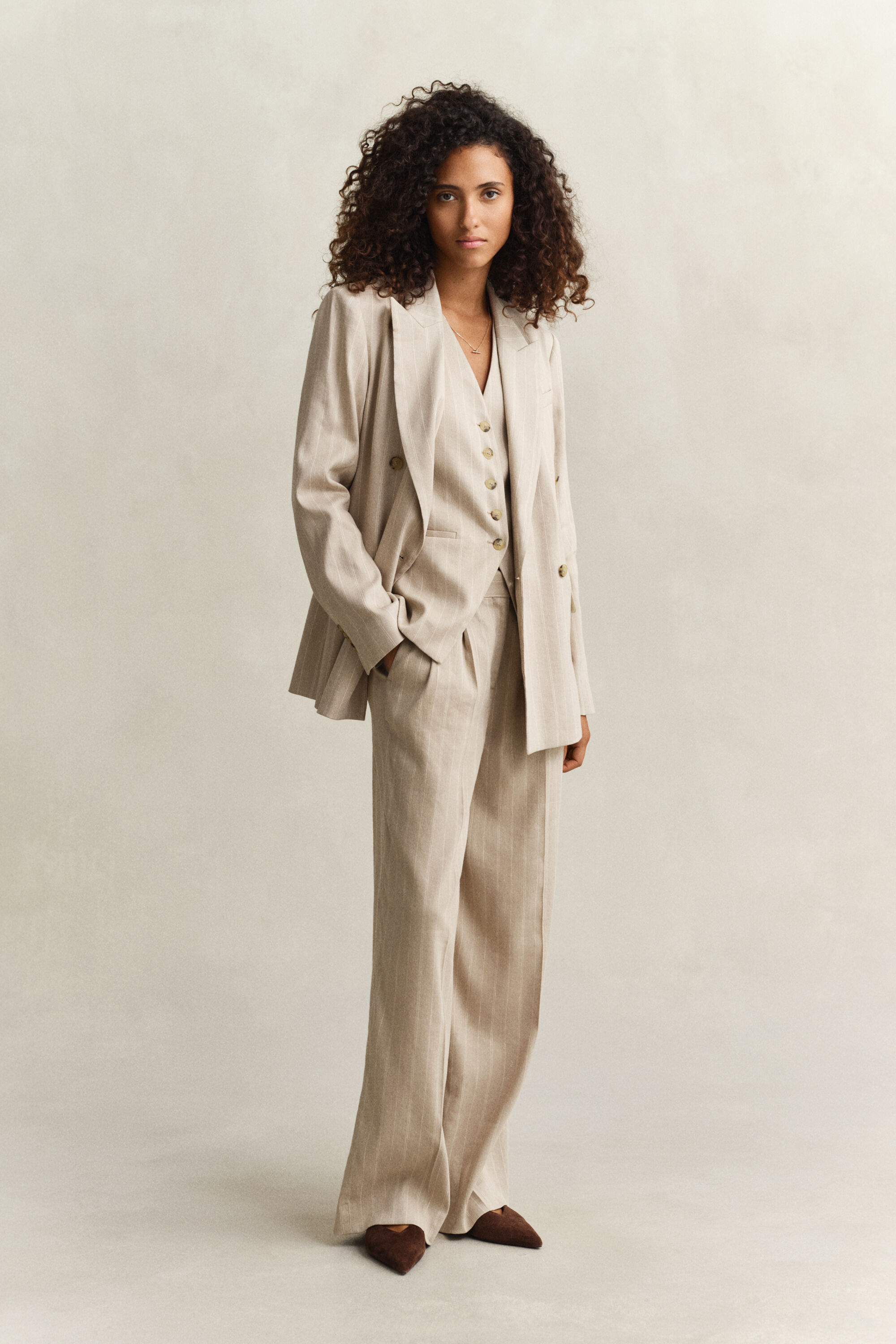 Krijtstreepblazer van linnenmix