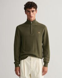 Katoenen Textured sweater met korte rits