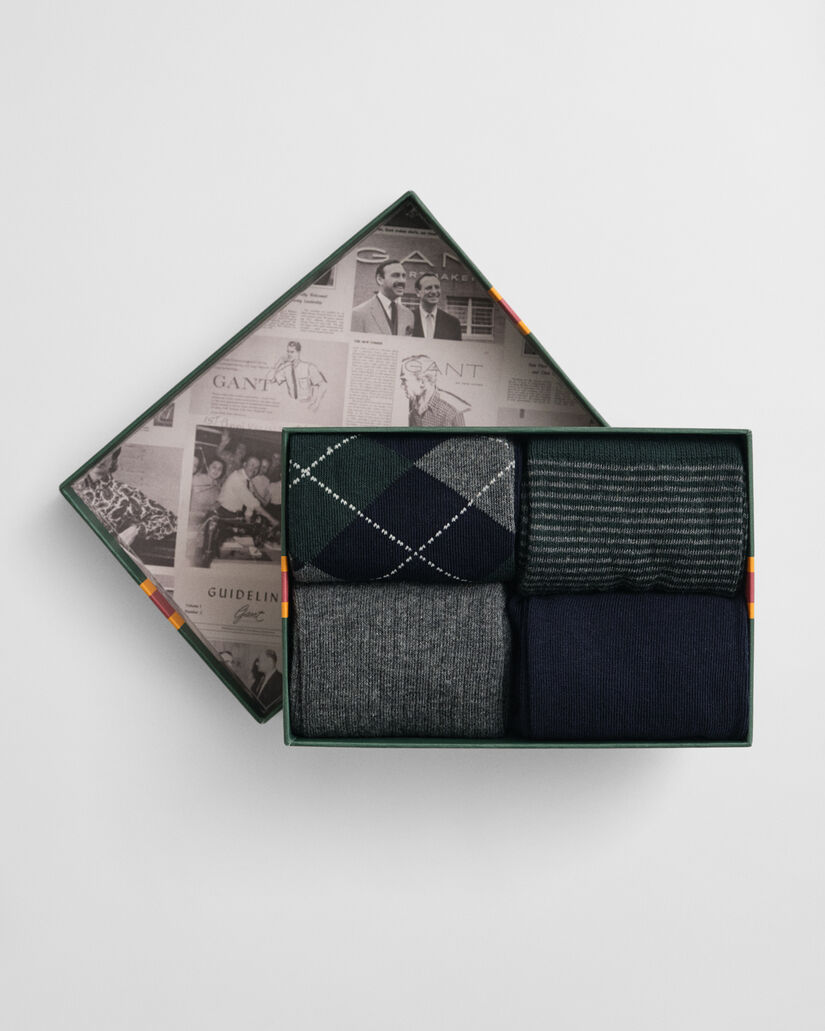 Cadeauset van vier paar sokken met strepen en Argyle-patroon