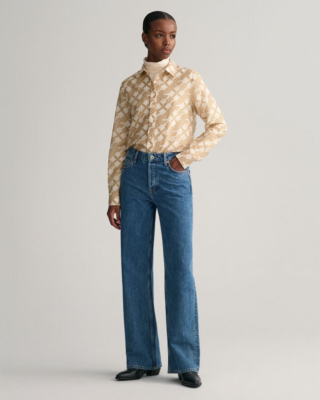 Regular Fit G Patterned overhemd van katoen en zijde