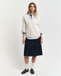 Trui met V-hals en visgraatmotief