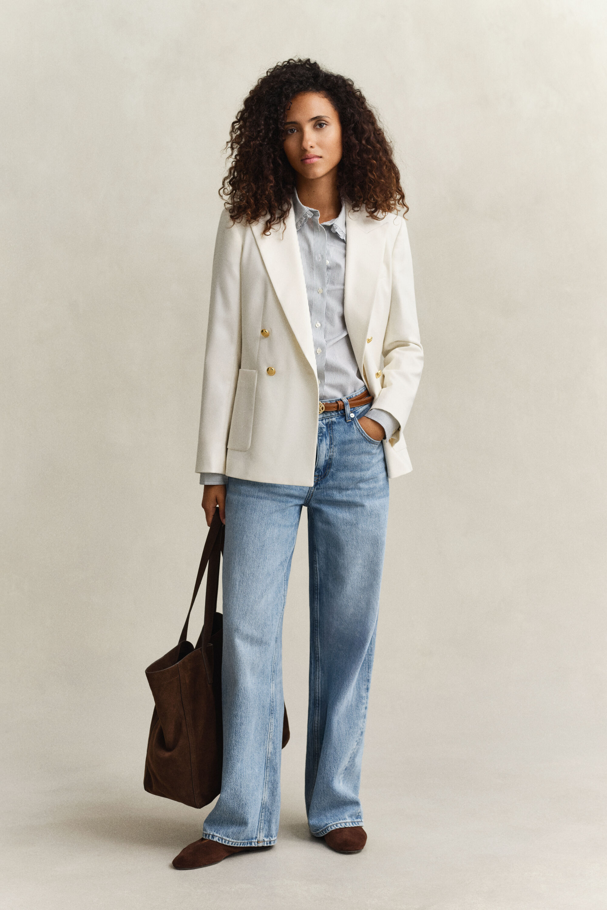 Gestreept katoenen overoverhemd met ruches