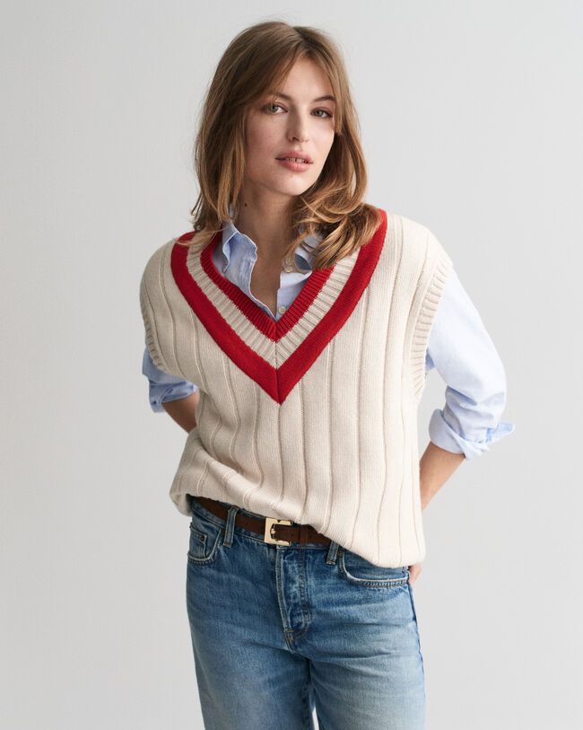 Vest met V-hals en contrast