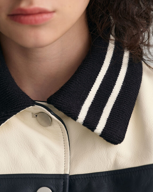 Leren jasje met kleurblokken