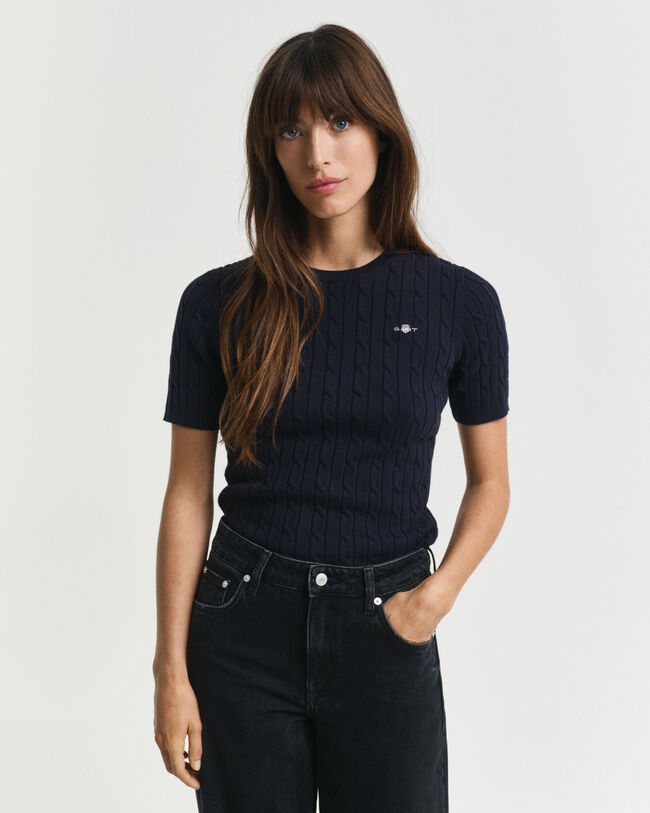 Gebreide kabeltrui van stretchkatoen