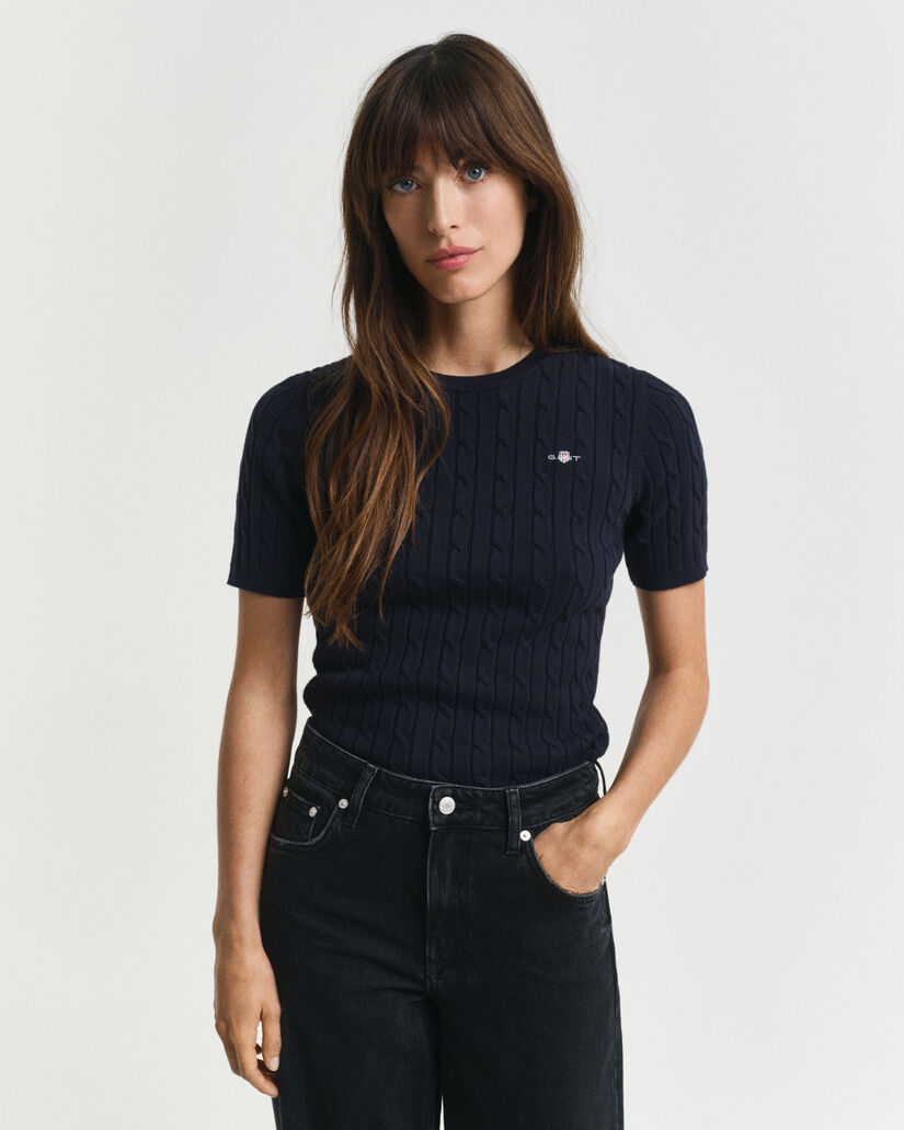 Gebreide kabeltrui van stretchkatoen