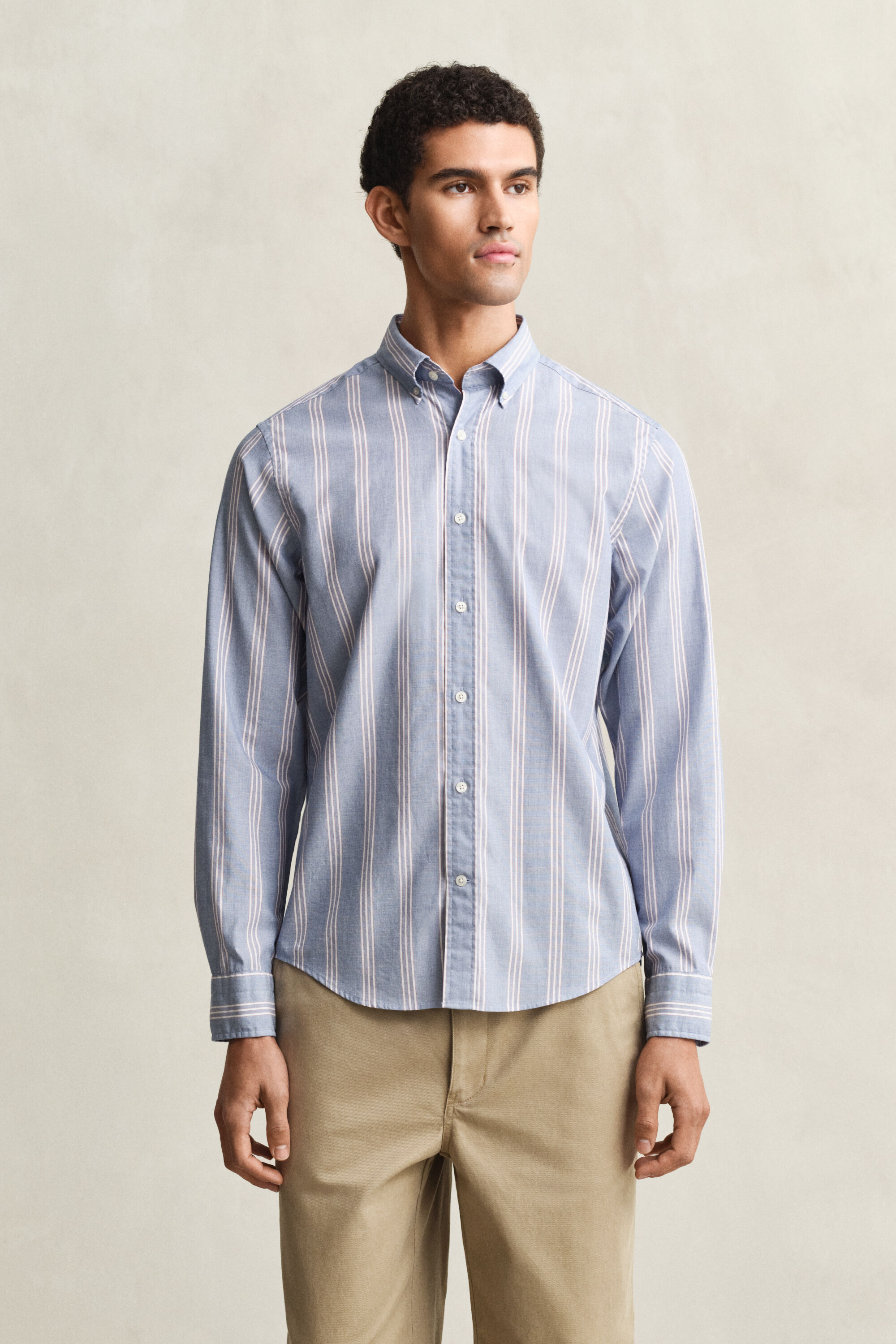 Regular Fit fil-à-fil poplin overhemd met strepen