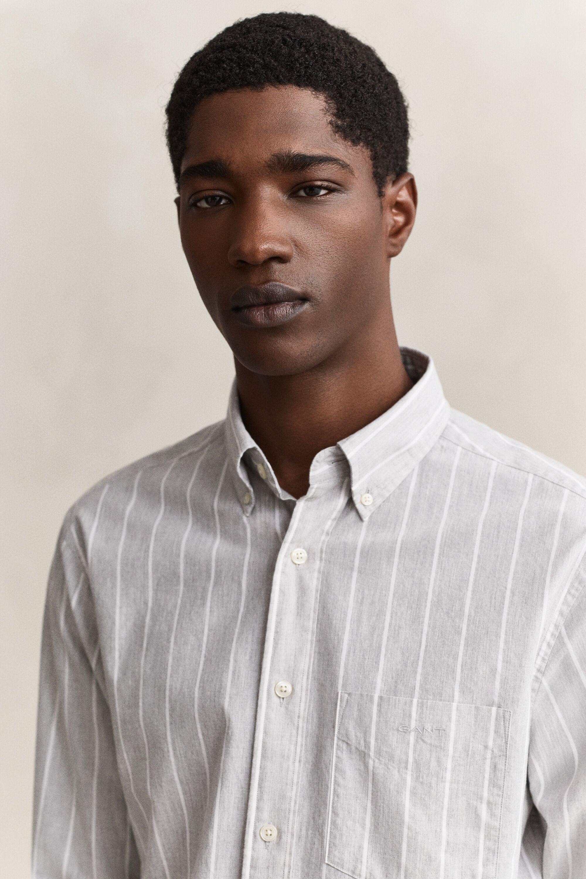 Mélange poplin overhemd met strepen