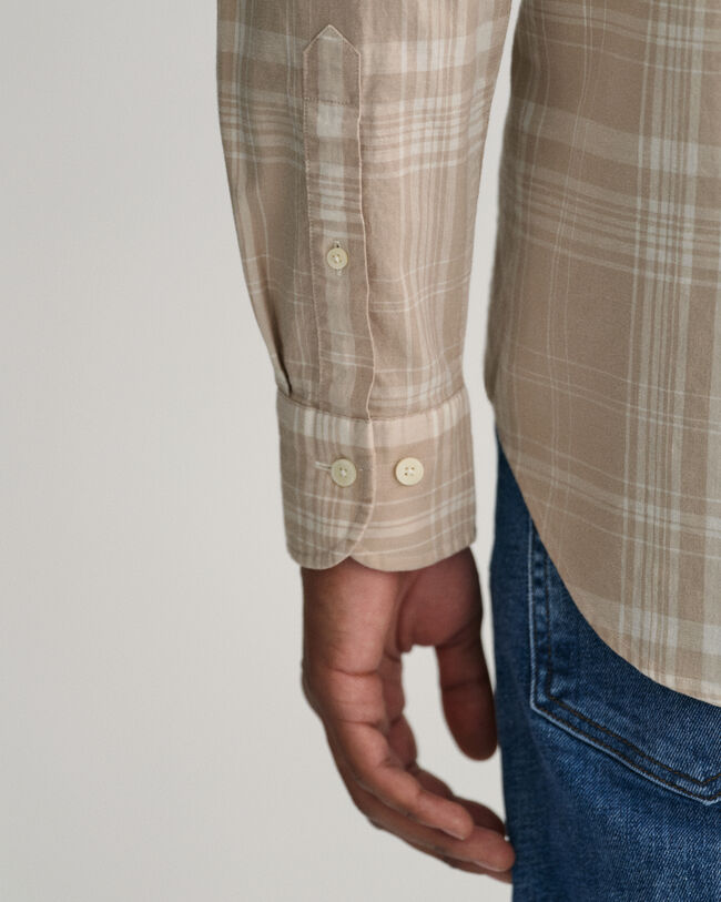 Geruit Regular Fit overhemd van katoen en linnen