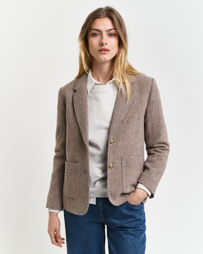 Regular Fit kortere blazer met visgraatmotief