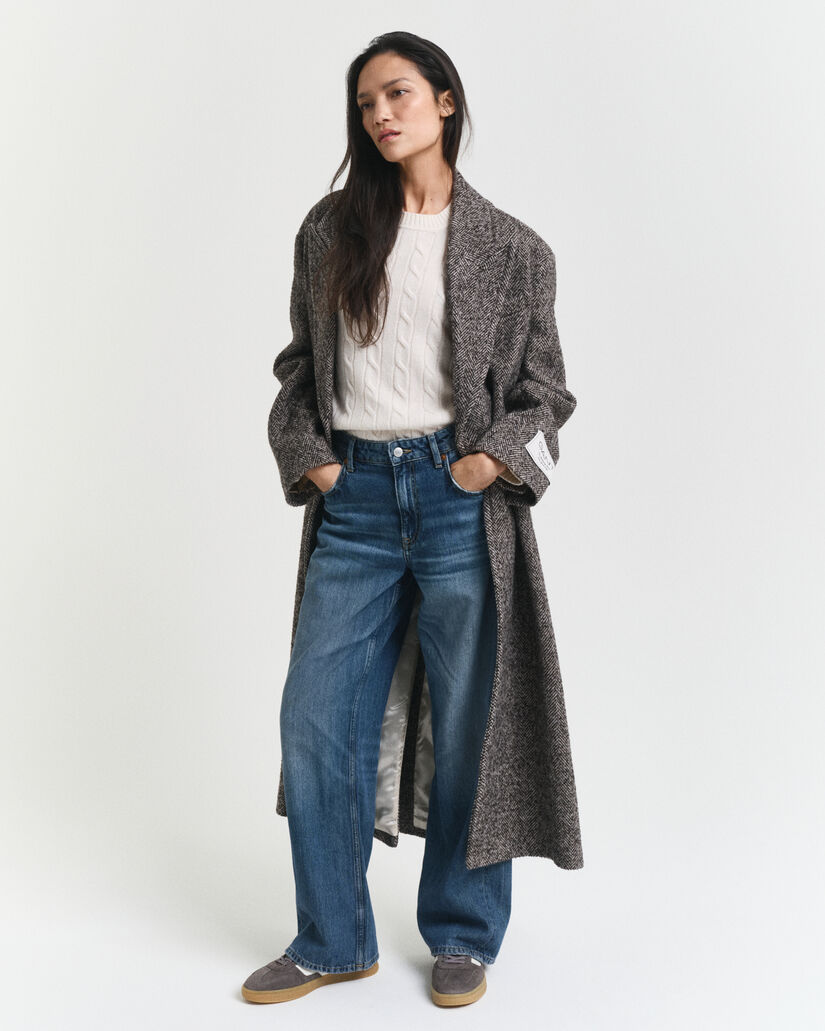 Lamswollen kabeltrui met ronde hals