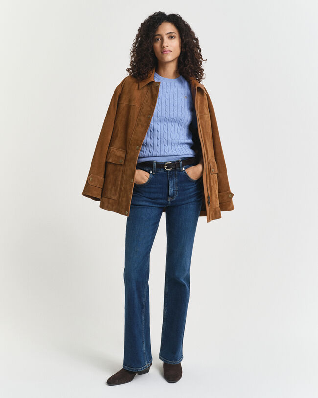 Gebreide kabeltrui van stretchkatoen