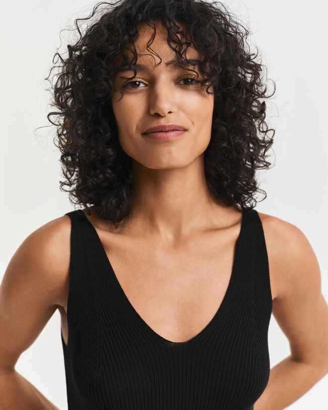 Ribgebreide jurk met spaghettibandjes