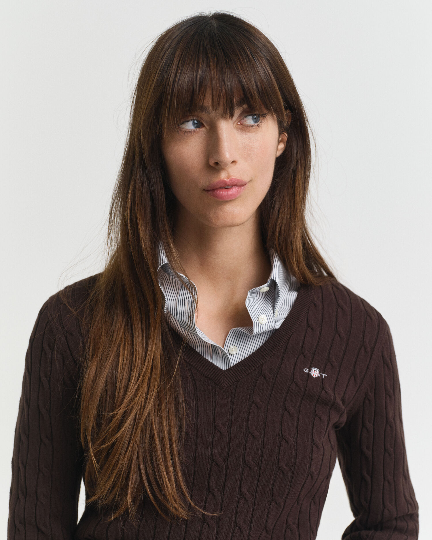 Kabelgebreide trui met V-hals